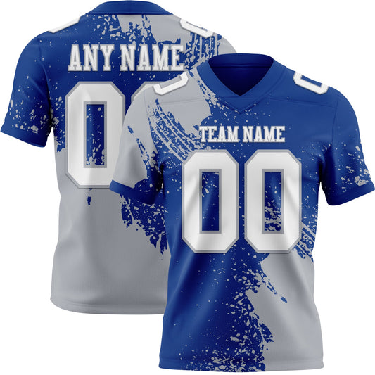 Custom Royal White-Gray 3D Pattern Abstract Brush Stroke Mesh Authentic Football Jersey