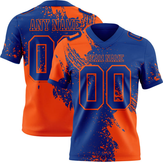 Custom Royal Orange 3D Pattern Abstract Brush Stroke Mesh Authentic Football Jersey