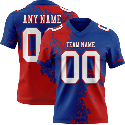 Custom Royal White-Red 3D Pattern Abstract Brush Stroke Mesh Authentic Football Jersey