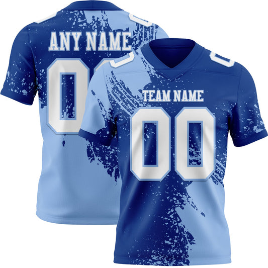 Custom Royal White-Light Blue 3D Pattern Abstract Brush Stroke Mesh Authentic Football Jersey