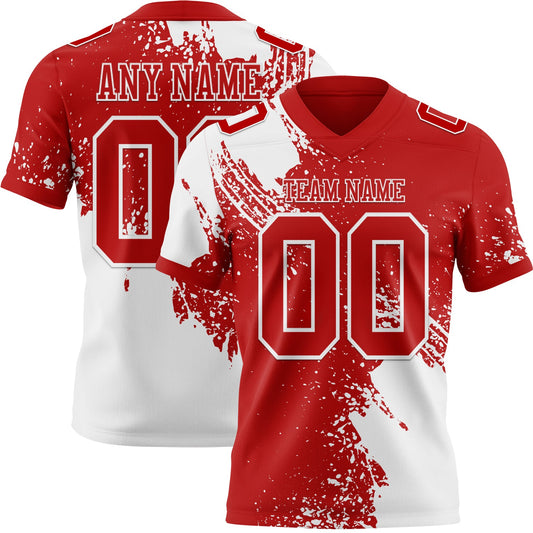 Custom Red White 3D Pattern Abstract Brush Stroke Mesh Authentic Football Jersey