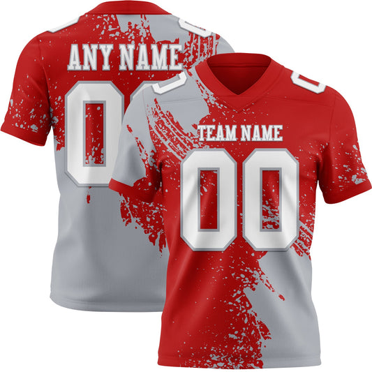 Custom Red White-Gray 3D Pattern Abstract Brush Stroke Mesh Authentic Football Jersey