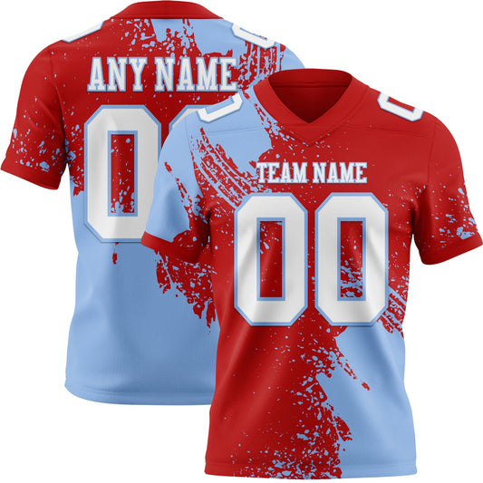 Custom Red White-Light Blue 3D Pattern Abstract Brush Stroke Mesh Authentic Football Jersey