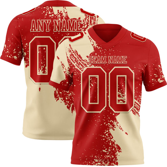 Custom Red Cream 3D Pattern Abstract Brush Stroke Mesh Authentic Football Jersey