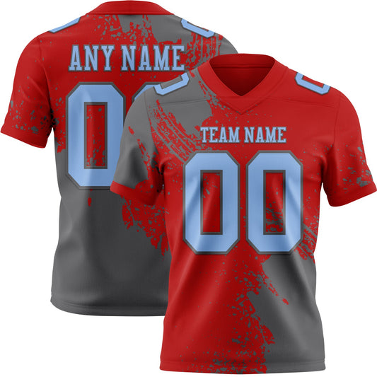 Custom Red Light Blue-Steel Gray 3D Pattern Abstract Brush Stroke Mesh Authentic Football Jersey