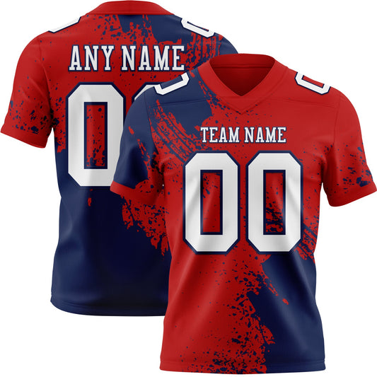 Custom Red White-Navy 3D Pattern Abstract Brush Stroke Mesh Authentic Football Jersey