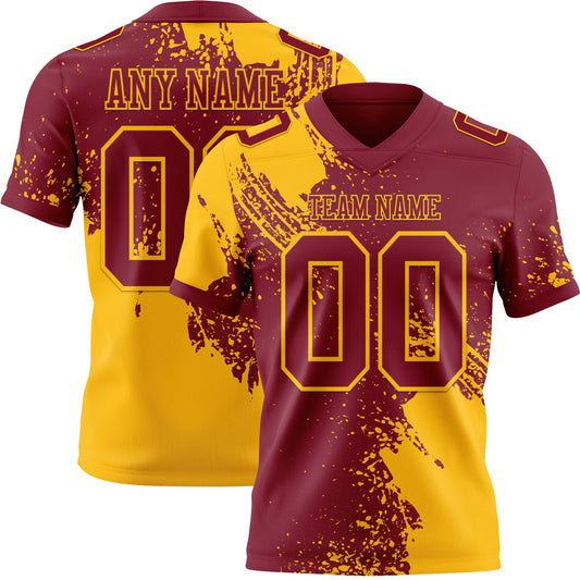 Custom Crimson Gold 3D Pattern Abstract Brush Stroke Mesh Authentic Football Jersey