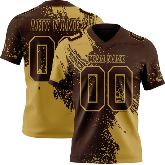 Custom Brown Old Gold 3D Pattern Abstract Brush Stroke Mesh Authentic Football Jersey