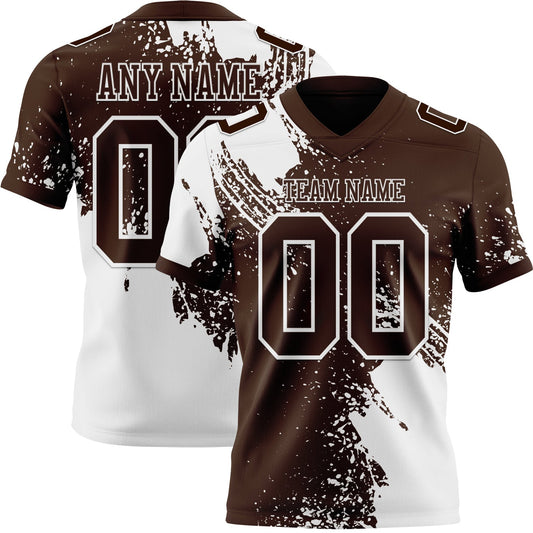 Custom Brown White 3D Pattern Abstract Brush Stroke Mesh Authentic Football Jersey