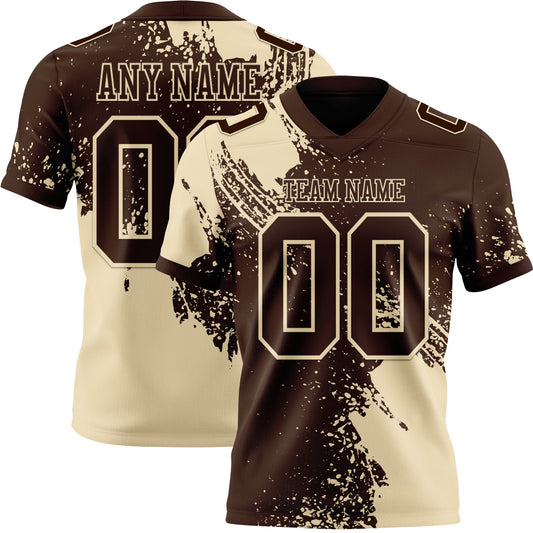 Custom Brown Cream 3D Pattern Abstract Brush Stroke Mesh Authentic Football Jersey