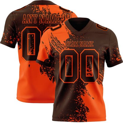 Custom Brown Orange 3D Pattern Abstract Brush Stroke Mesh Authentic Football Jersey