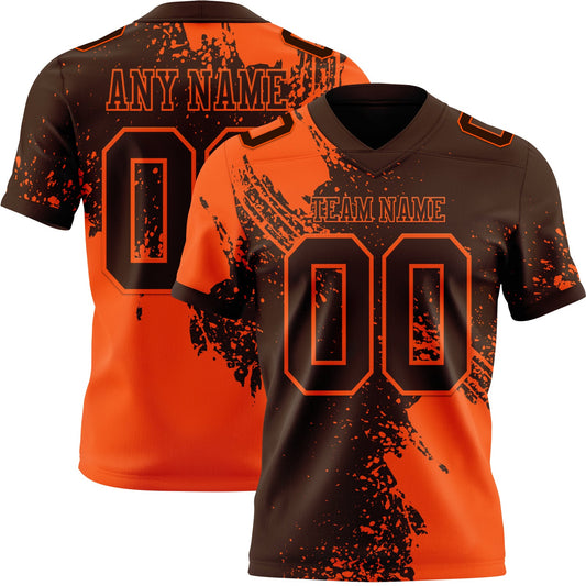 Custom Brown Orange 3D Pattern Abstract Brush Stroke Mesh Authentic Football Jersey