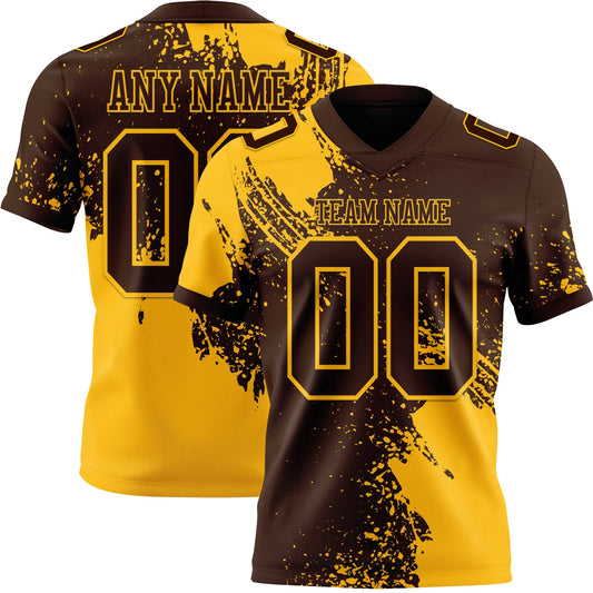 Custom Brown Gold 3D Pattern Abstract Brush Stroke Mesh Authentic Football Jersey