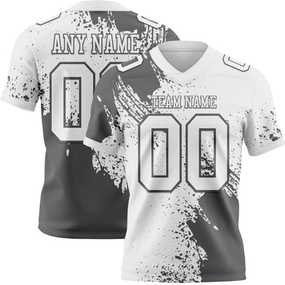 Custom White Steel Gray 3D Pattern Abstract Brush Stroke Mesh Authentic Football Jersey