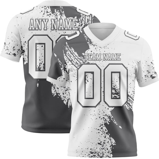 Custom White Steel Gray 3D Pattern Abstract Brush Stroke Mesh Authentic Football Jersey