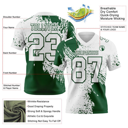 Custom White Green 3D Pattern Abstract Brush Stroke Mesh Authentic Football Jersey