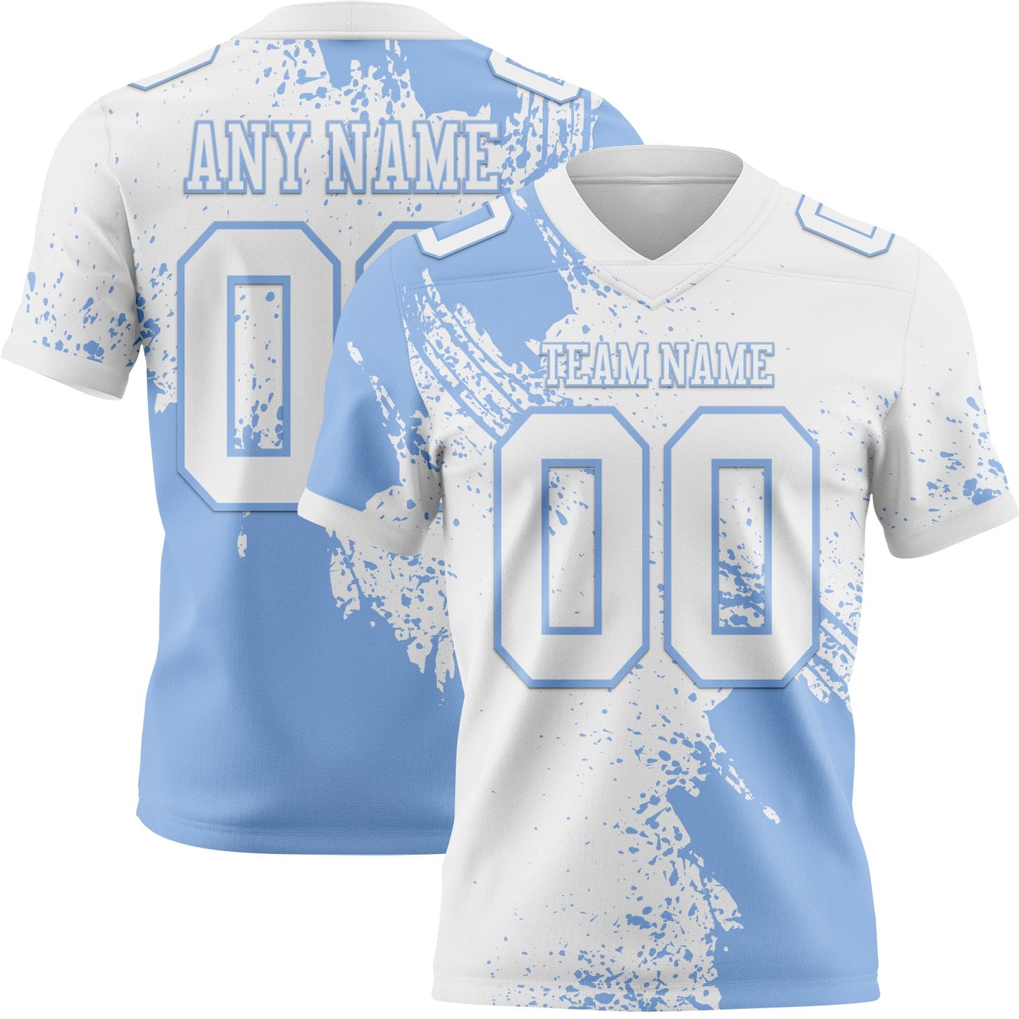 Custom White Light Blue 3D Pattern Abstract Brush Stroke Mesh Authentic Football Jersey