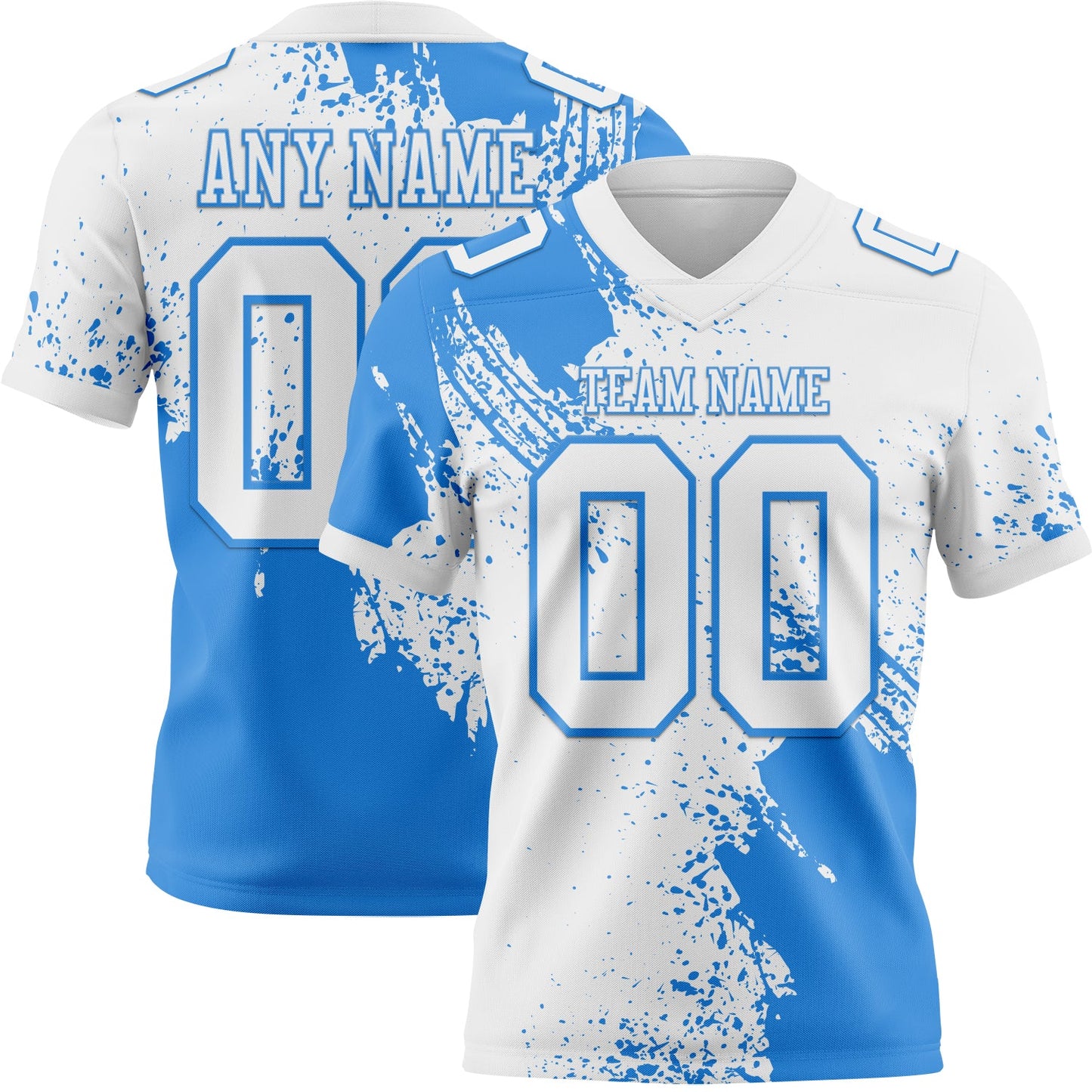 Custom White Powder Blue 3D Pattern Abstract Brush Stroke Mesh Authentic Football Jersey