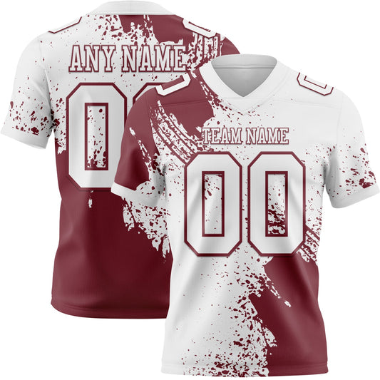 Custom White Burgundy 3D Pattern Abstract Brush Stroke Mesh Authentic Football Jersey
