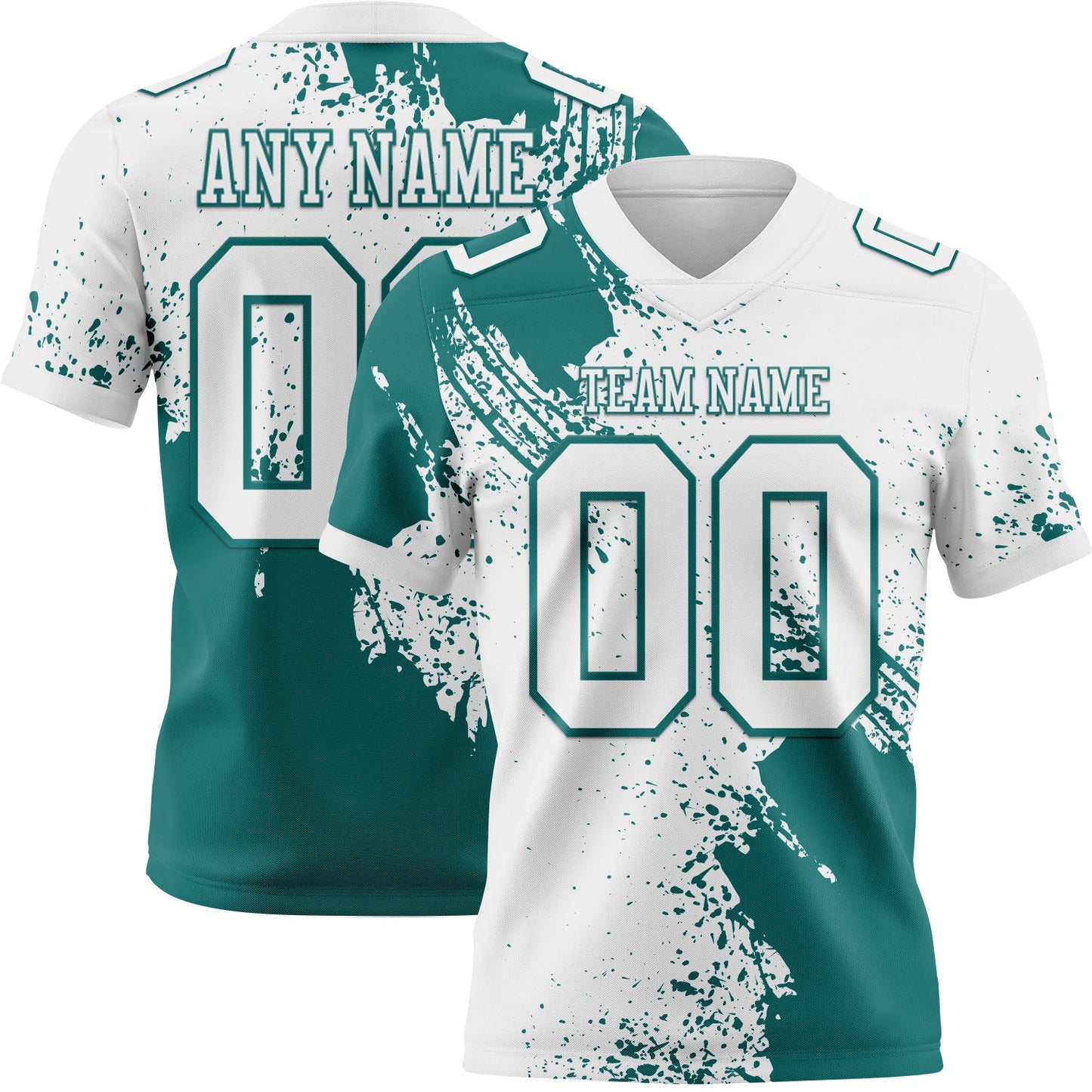 Custom White Teal 3D Pattern Abstract Brush Stroke Mesh Authentic Football Jersey
