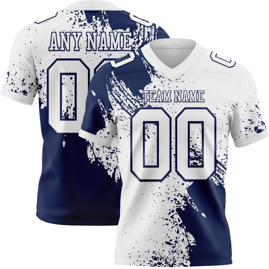 Custom White Navy 3D Pattern Abstract Brush Stroke Mesh Authentic Football Jersey