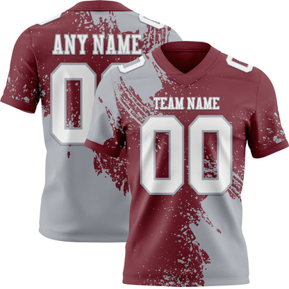 Custom Burgundy White-Gray 3D Pattern Abstract Brush Stroke Mesh Authentic Football Jersey