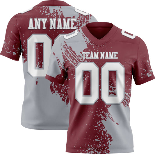 Custom Burgundy White-Gray 3D Pattern Abstract Brush Stroke Mesh Authentic Football Jersey