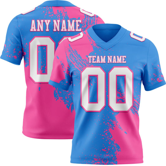 Custom Powder Blue White-Pink 3D Pattern Abstract Brush Stroke Mesh Authentic Football Jersey