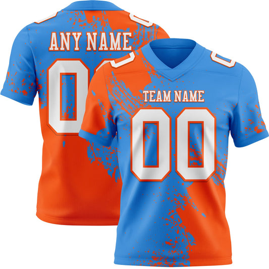 Custom Powder Blue White-Orange 3D Pattern Abstract Brush Stroke Mesh Authentic Football Jersey