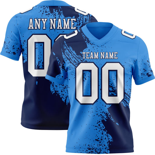 Custom Powder Blue White-Navy 3D Pattern Abstract Brush Stroke Mesh Authentic Football Jersey