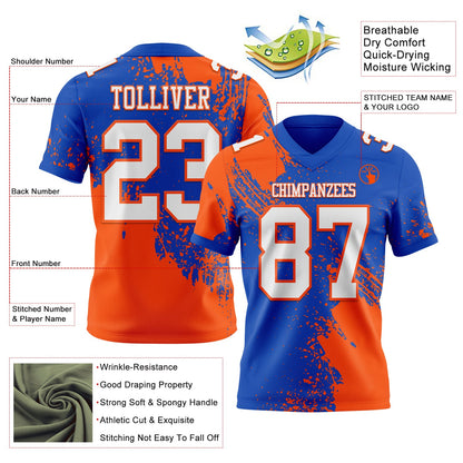 Custom Thunder Blue White-Orange 3D Pattern Abstract Brush Stroke Mesh Authentic Football Jersey