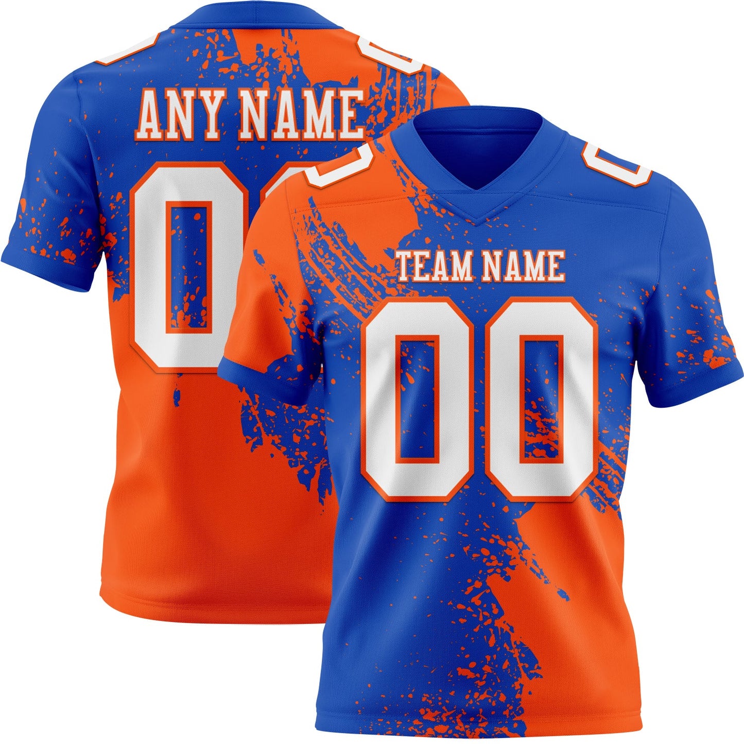 Custom Thunder Blue White-Orange 3D Pattern Abstract Brush Stroke Mesh Authentic Football Jersey