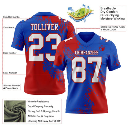 Custom Thunder Blue White-Red 3D Pattern Abstract Brush Stroke Mesh Authentic Football Jersey