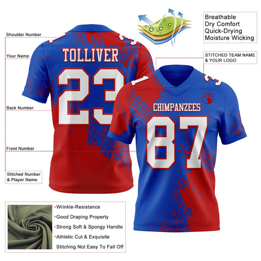 Custom Thunder Blue White-Red 3D Pattern Abstract Brush Stroke Mesh Authentic Football Jersey