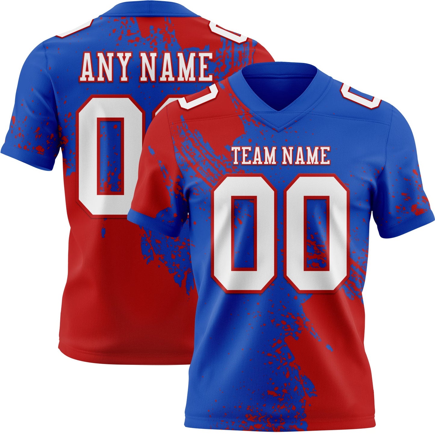 Custom Thunder Blue White-Red 3D Pattern Abstract Brush Stroke Mesh Authentic Football Jersey