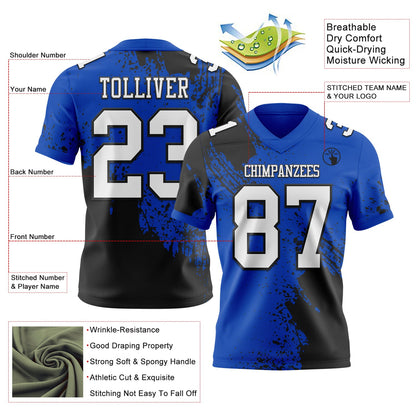 Custom Thunder Blue White-Black 3D Pattern Abstract Brush Stroke Mesh Authentic Football Jersey