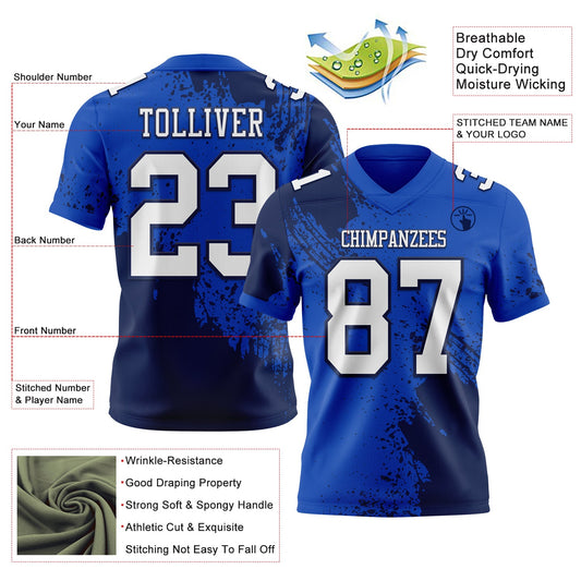 Custom Thunder Blue White-Navy 3D Pattern Abstract Brush Stroke Mesh Authentic Football Jersey