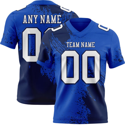 Custom Thunder Blue White-Navy 3D Pattern Abstract Brush Stroke Mesh Authentic Football Jersey