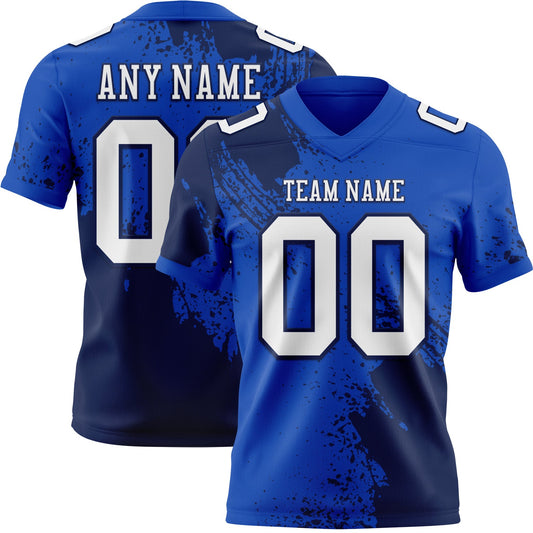 Custom Thunder Blue White-Navy 3D Pattern Abstract Brush Stroke Mesh Authentic Football Jersey