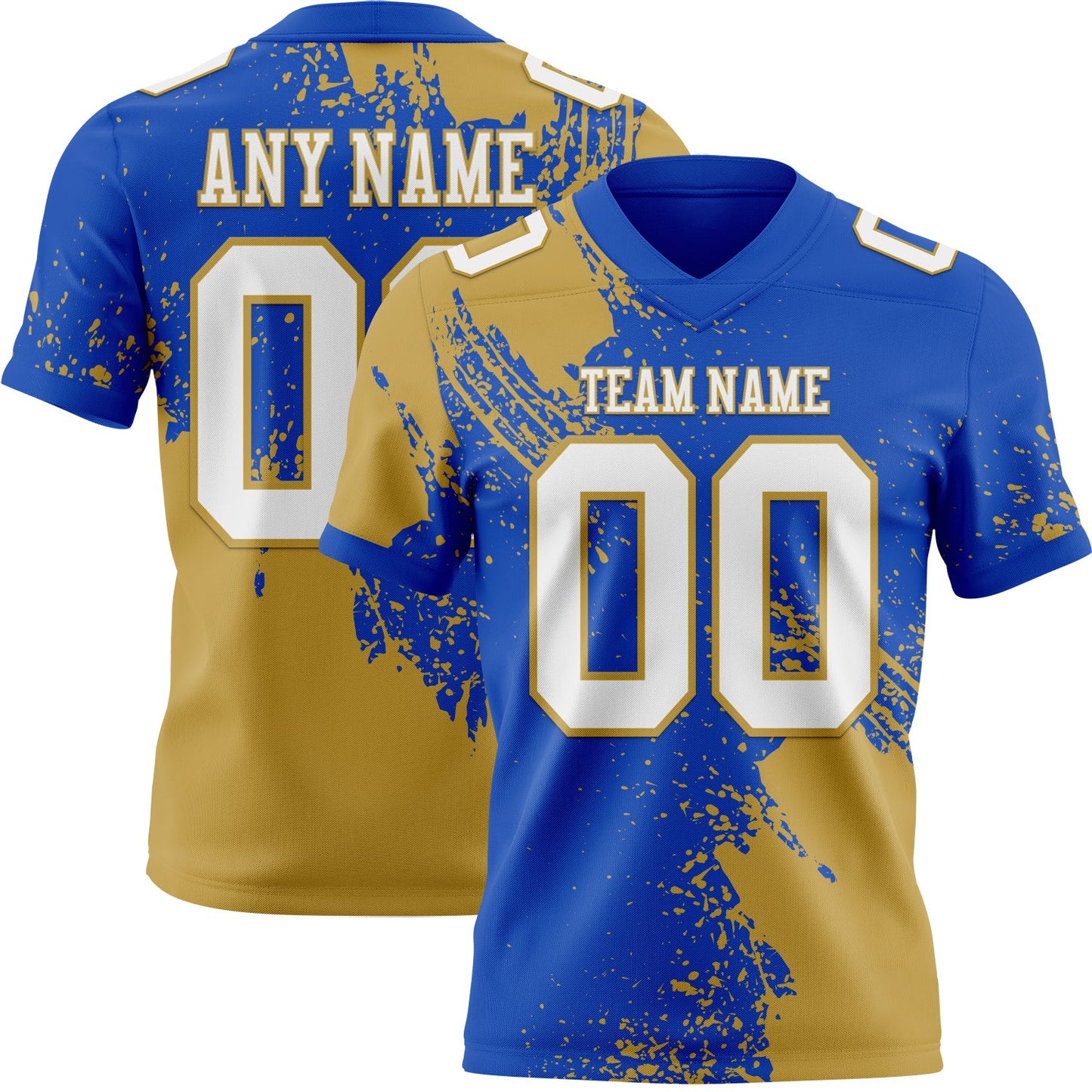 Custom Thunder Blue White-Old Gold 3D Pattern Abstract Brush Stroke Mesh Authentic Football Jersey
