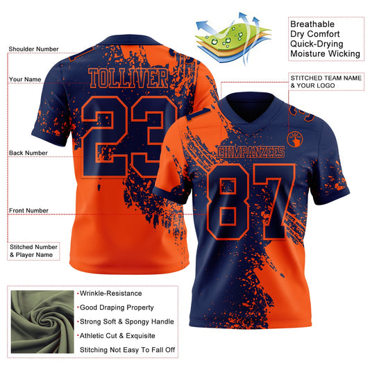 Custom Navy Orange 3D Pattern Abstract Brush Stroke Mesh Authentic Football Jersey