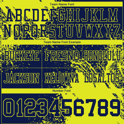 Custom Navy Neon Yellow 3D Pattern Abstract Brush Stroke Mesh Authentic Football Jersey