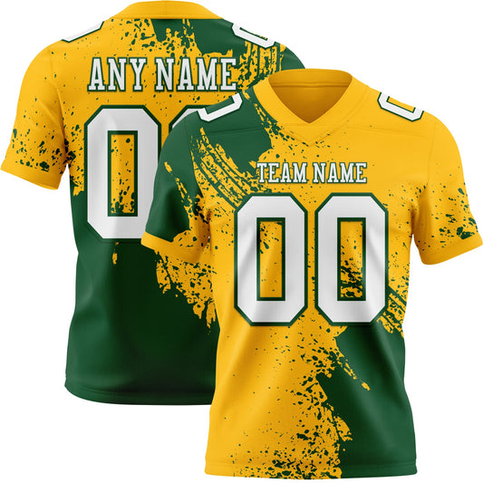 Custom Gold White-Green 3D Pattern Abstract Brush Stroke Mesh Authentic Football Jersey