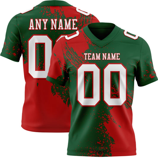 Custom Green White-Red 3D Pattern Abstract Brush Stroke Mesh Authentic Football Jersey