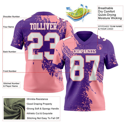 Custom Purple White-Medium Pink 3D Pattern Abstract Brush Stroke Mesh Authentic Football Jersey