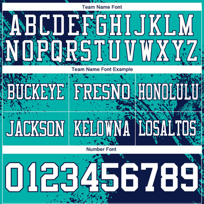 Custom Aqua White-Navy 3D Pattern Abstract Brush Stroke Mesh Authentic Football Jersey