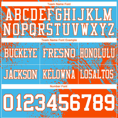 Custom Sky Blue White-Orange 3D Pattern Abstract Brush Stroke Mesh Authentic Football Jersey