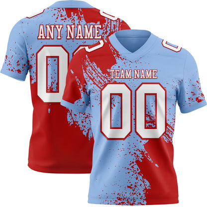 Custom Light Blue White-Red 3D Pattern Abstract Brush Stroke Mesh Authentic Football Jersey