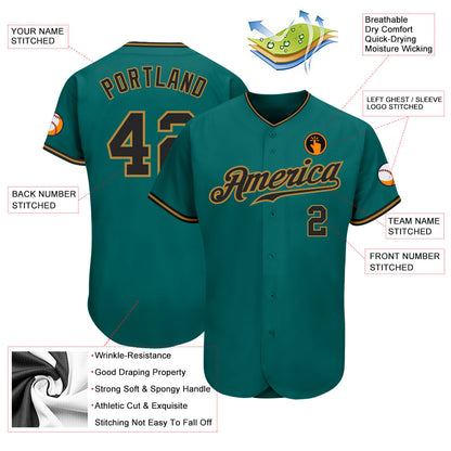 Custom Teal Black-Old Gold Authentic Baseball Jersey