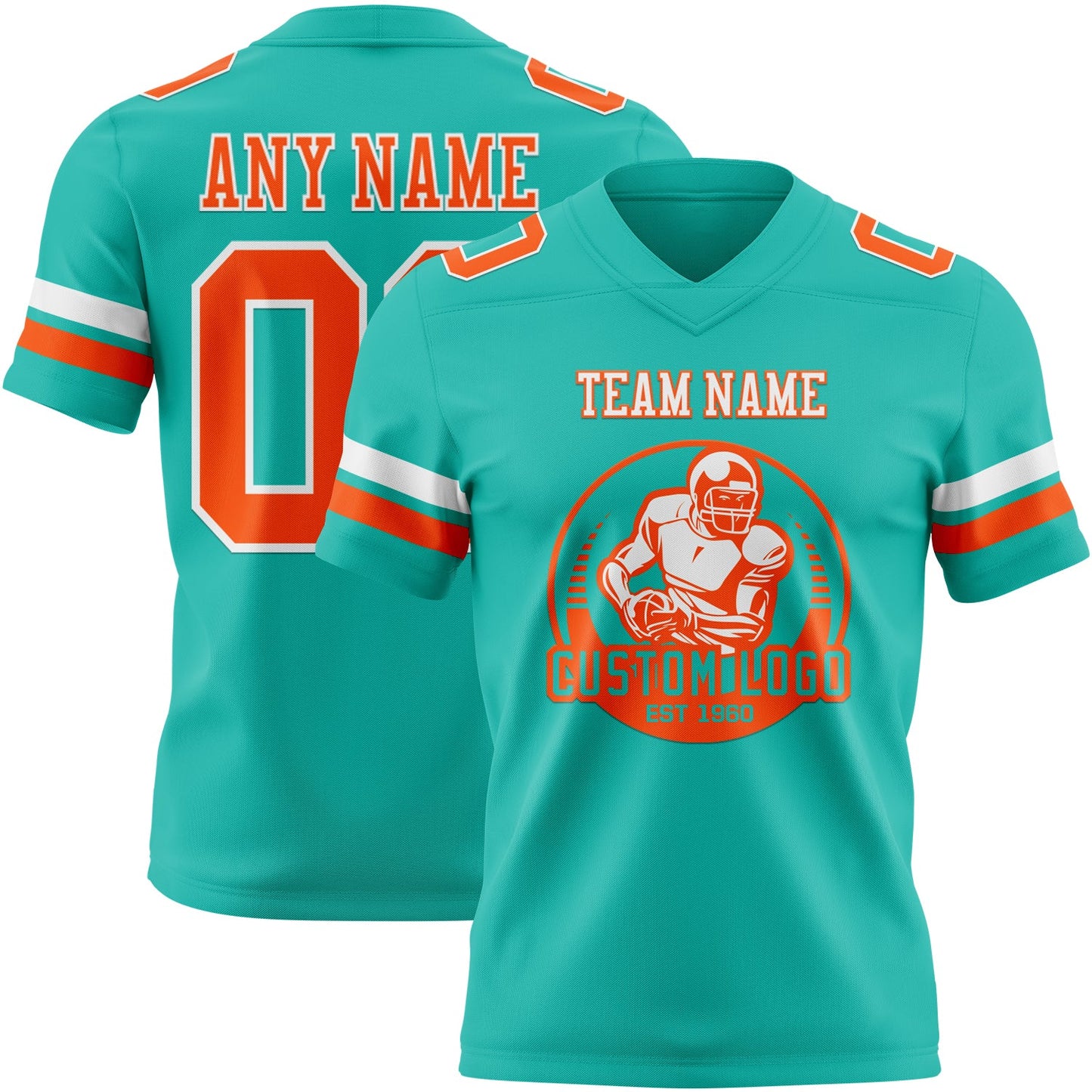 Custom Aqua Orange-White Mesh Authentic Football Jersey